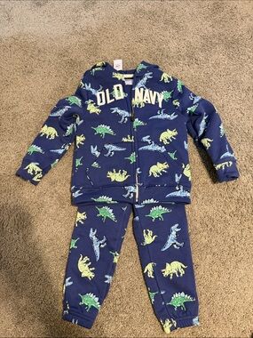 Old Navy Navy Blue Dinosaur Zip Hoodie & Jogger Pajama Set